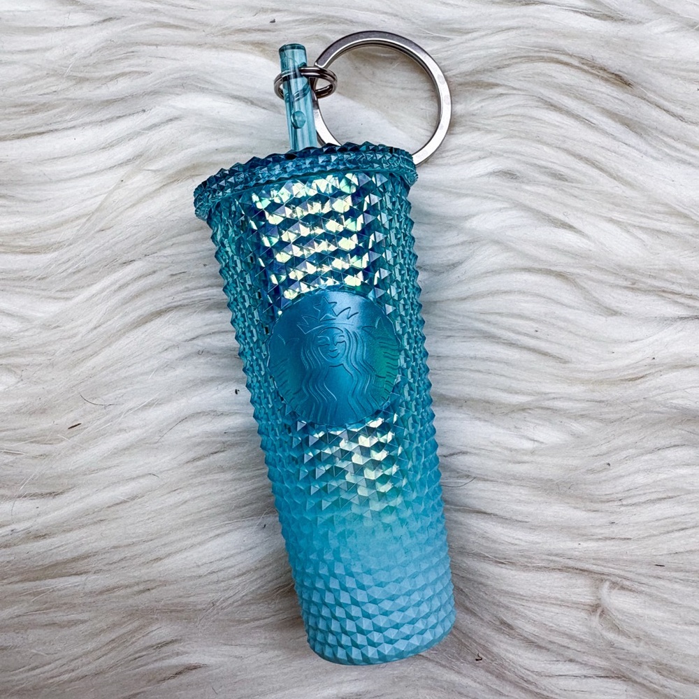 Starbucks 2023 Studded Ornament Keychain Glacier Blue Ombre Gradient Bling NEW